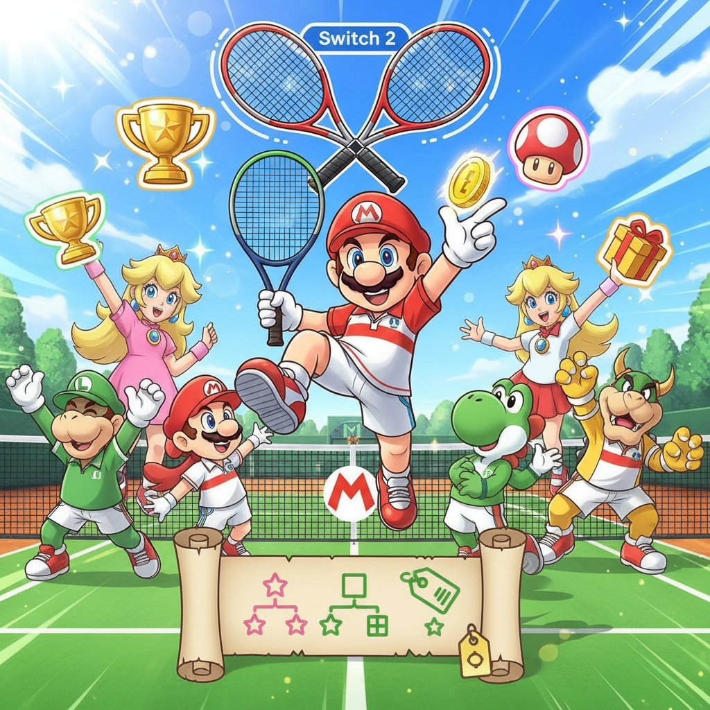 Switch 2 瑪利歐網球熱 2/12 攻略:全角色技能表與預購折扣碼,瑪利歐網球熱 攻略