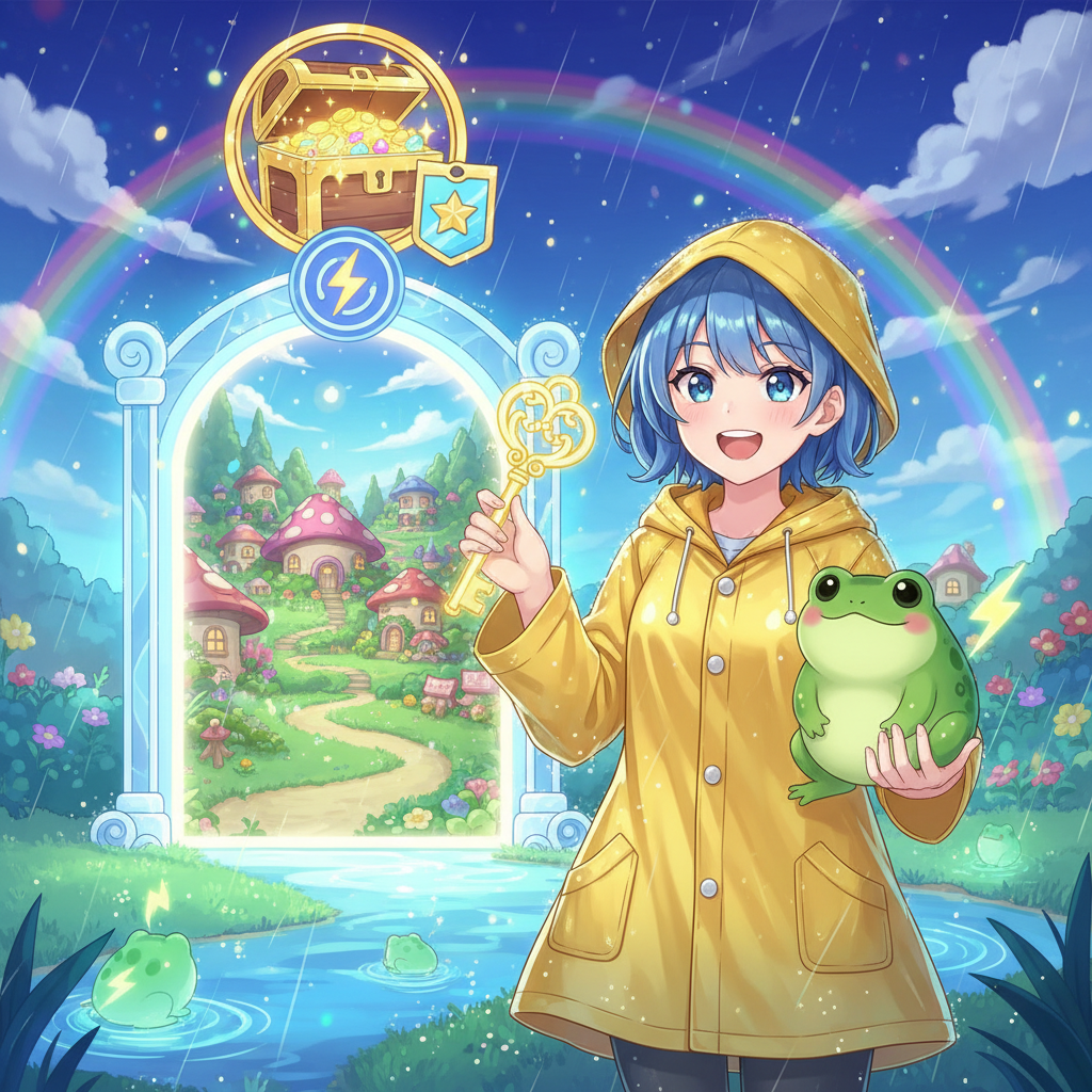 氣候機制,雷鳴青蛙,僅在 3 月雨天湖泊北岸出現,解鎖「雨後家園」稀有成就,心動小鎮雨天限定生物