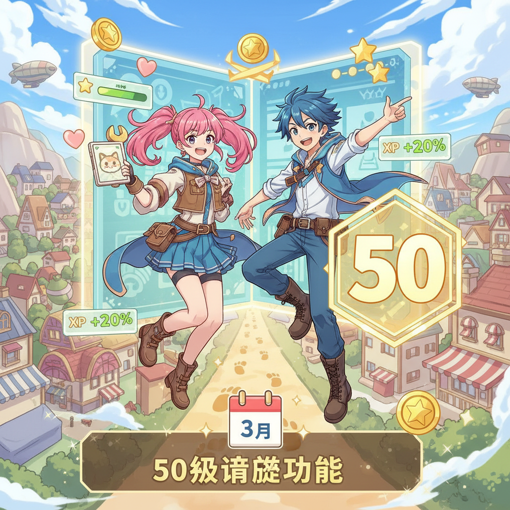 任務優化,愛好任務優先,3 月愛好任務經驗加成 20%,快速解鎖 50 級進階功能,心動小鎮快速升級攻略